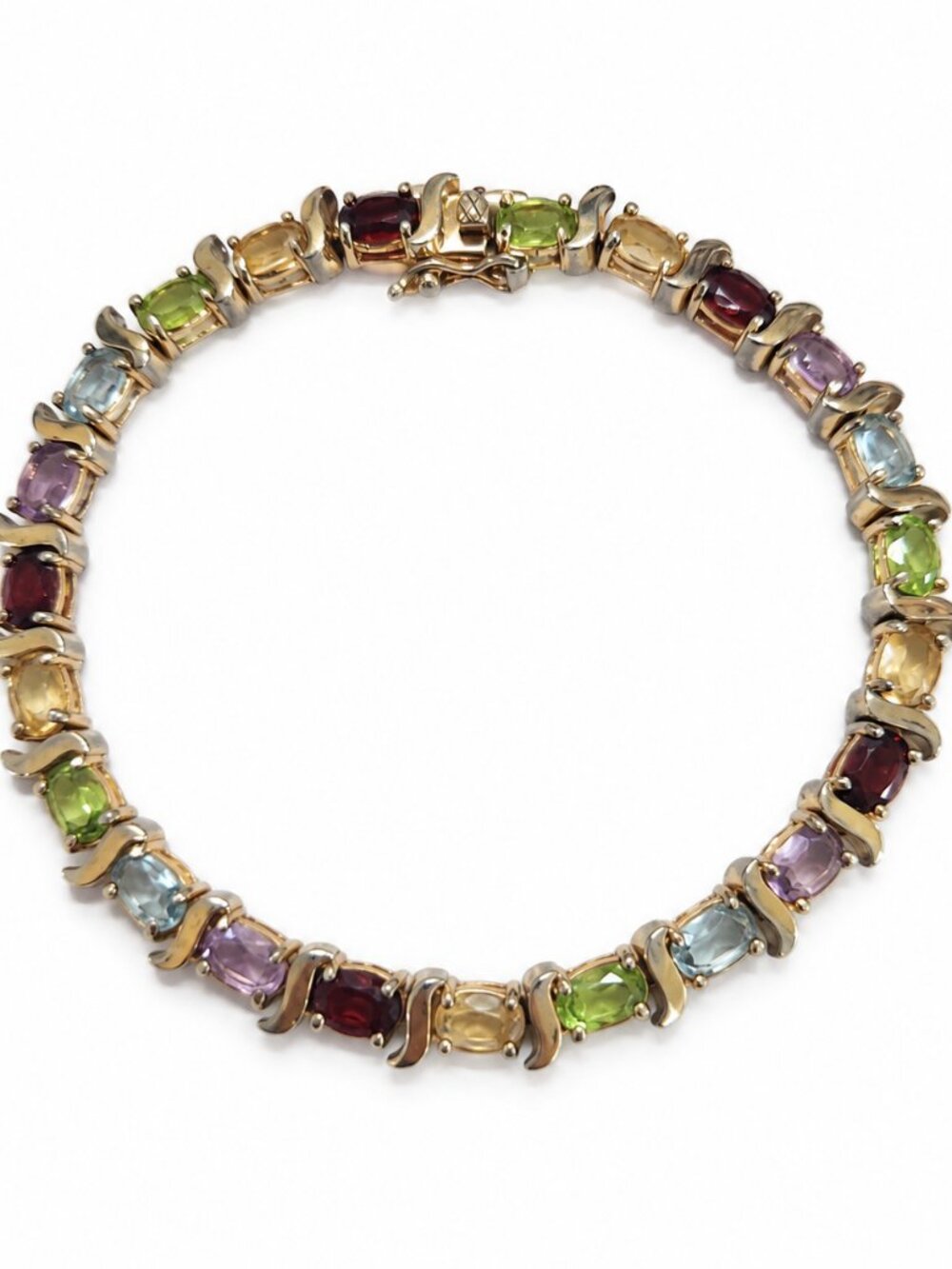 Vintage HAN Thai 925 Sterling Silver Vermeil Multigem Bracelet 7.5"
